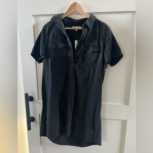 Denim Short-Sleeve Popover Shirtdress in Lunar Wash